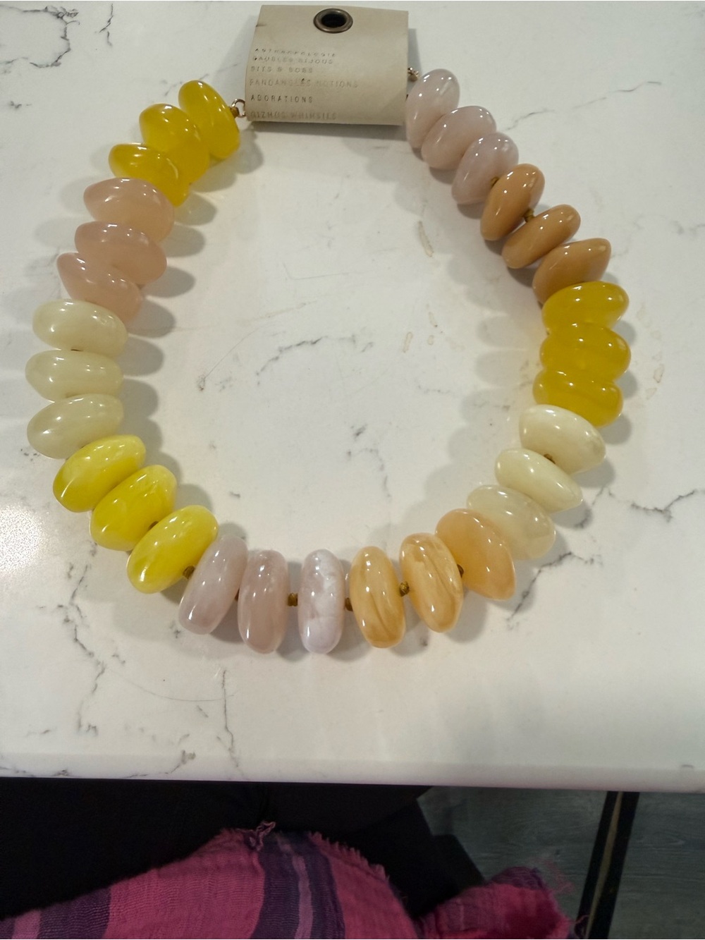 Anthropologie Yellow, Cream & Soft Pink Beaded Necklace
